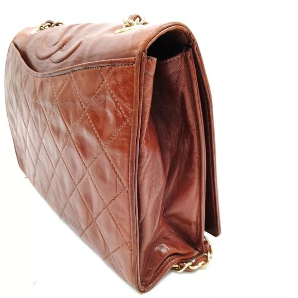 (R784) Chanel Shoulder Bag Chain Brown Lamb Skin - Picture 2 of 8